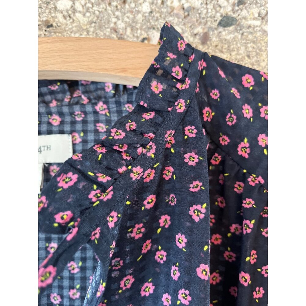 Womens On 34th Long Sleeve Floral Print Blouse Navy Pink Lightweight Ruffle Deta - Picture 6 of 8